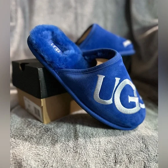UGG Shoes Ugg Bluewhite Mens Suede Scuff Logo Slippers Poshmark